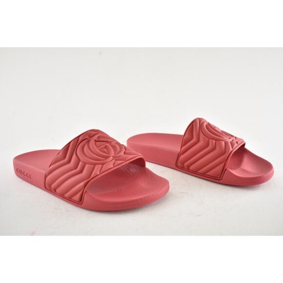 Gucci Deep Coral Red Rubber Quilted GG Logo Flat Pool Slide Slip On Sandal 36 - Picture 4 of 13